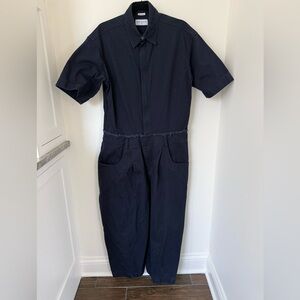 Rivet Utility Nee Yorker Cropped Navy Blue Jumpsuit with Short Sleeves - Size XL